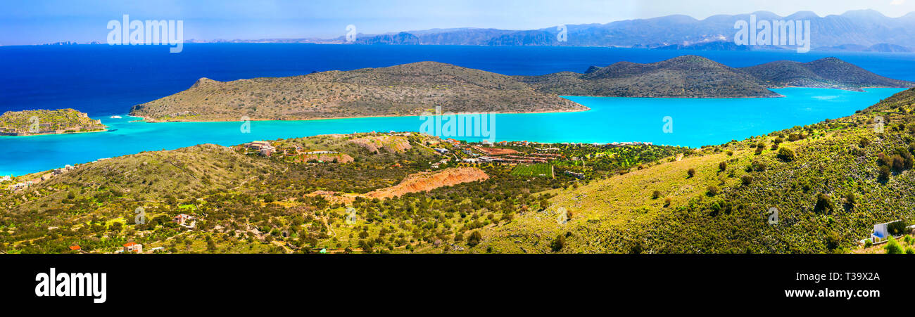 Beeindruckende Insel Spinalonga, Panoramaaussicht, Kreta, Griechenland Stockfoto