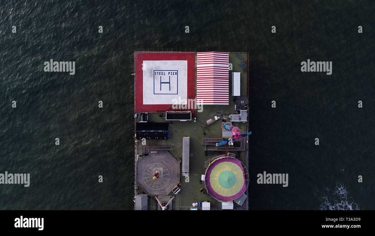 Der hubschrauberlandeplatz am Ende der Steel Pier in Atlantic City, NJ Stockfoto