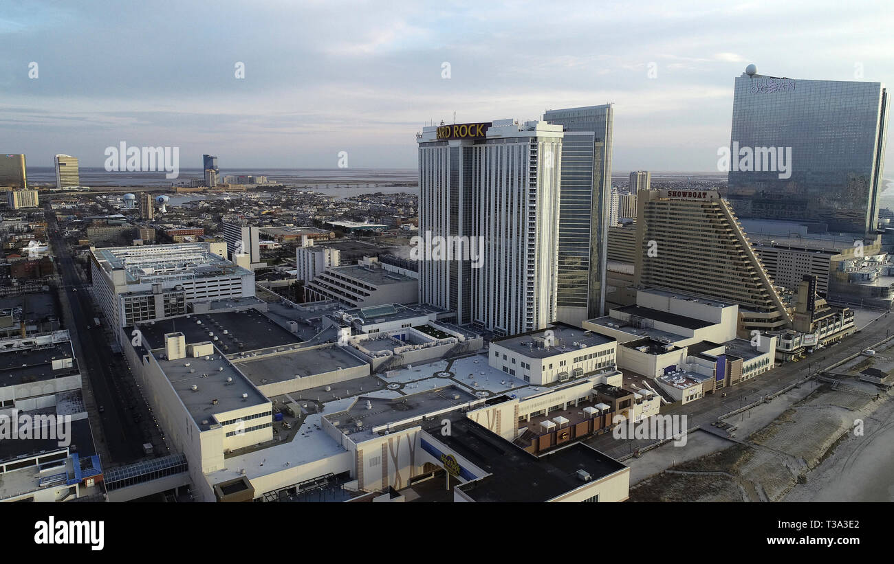 Luftaufnahme von Atlantic City Streifen mit dem Hard Rock, Showboat und Ocean Casinos Stockfoto
