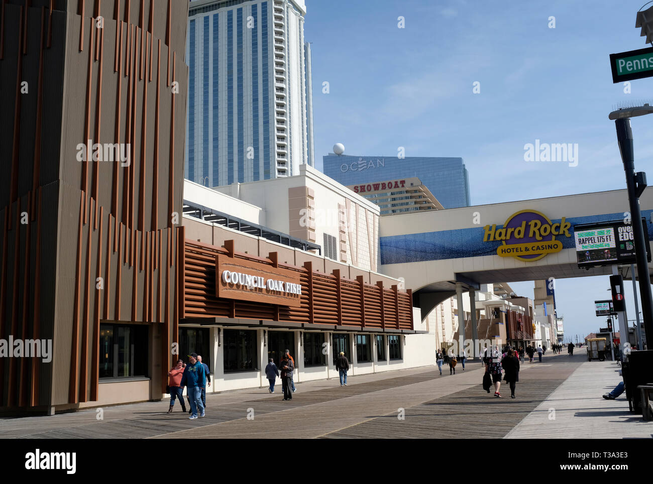 Atlantic City Boardwalk in der Nähe des Hard Rock Casino Stockfoto