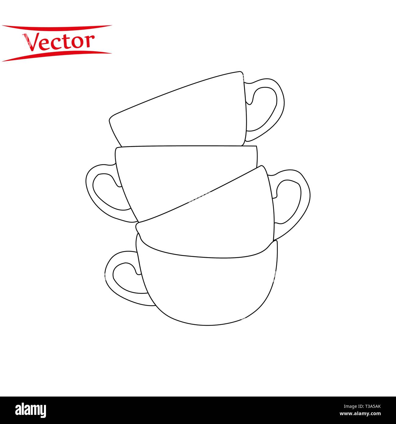 Linie der Tee- und Kaffeetassen. Vector Illustration.eps 10. Stock Vektor