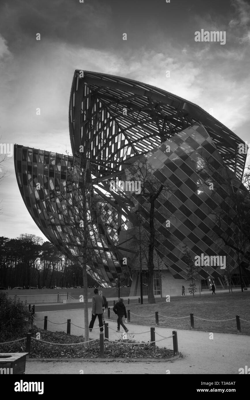 Blick auf die Louis Vuitton Museum Paris, Frankreich Stockfoto