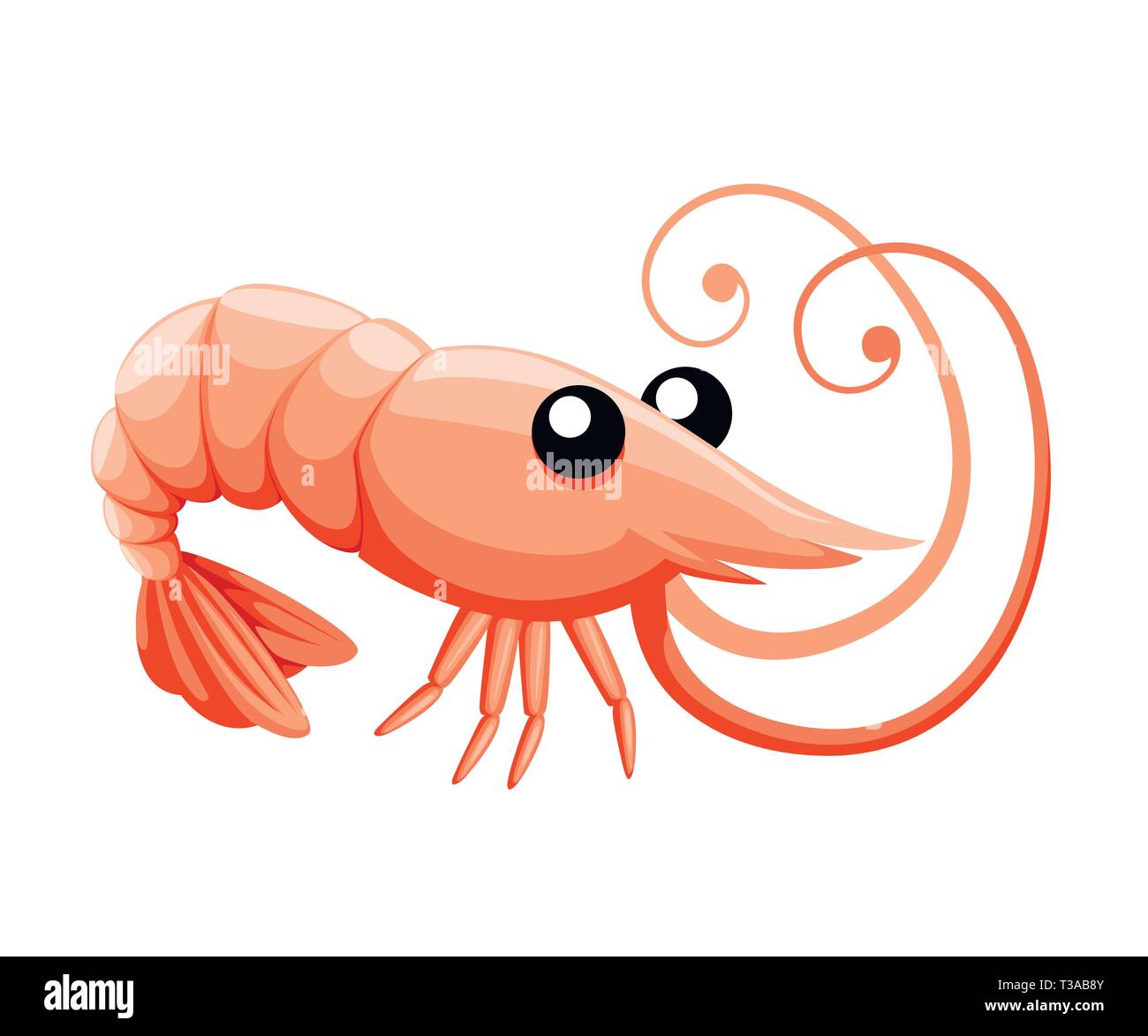 Cute Garnelen. Cartoon animal Character Design. Schwimmen Krebstiere. Flache Vector Illustration auf weißem Hintergrund. Stock Vektor