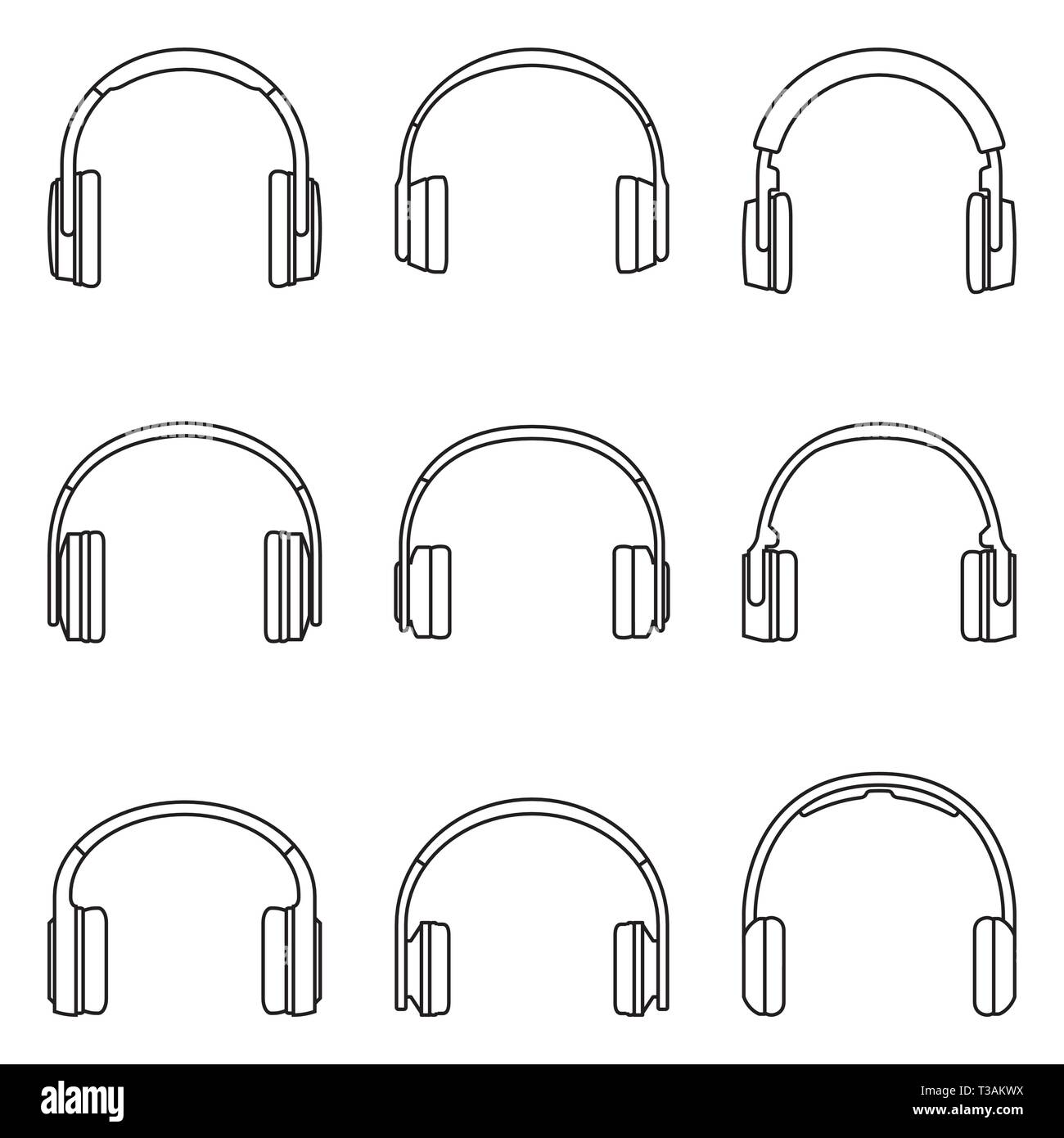 Verschiedene Arten von Kopfhörer. Flache Symbole. Vector Illustration Stock Vektor
