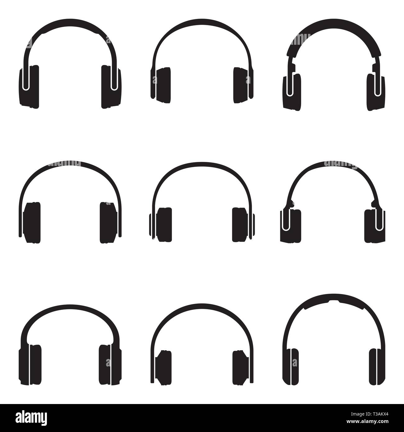 Verschiedene Arten von Kopfhörer. Silhouette Vector Icons Stock Vektor