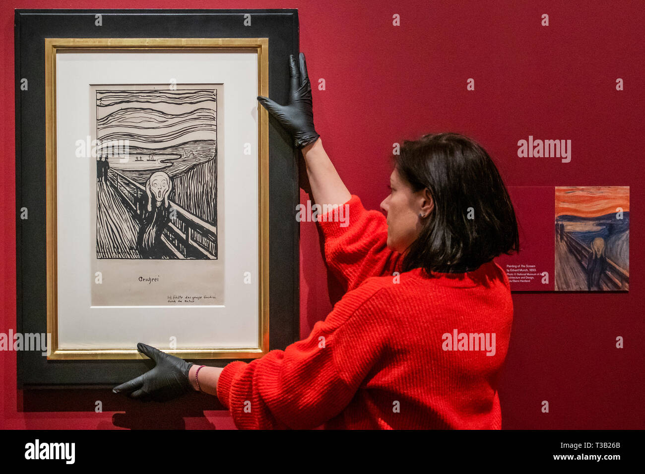 London, Großbritannien. 8. Apr 2019. Skizze für die Scream - Edvard Munch: Liebe und Angst am britischen Museum, die größte Ausstellung von Munchs druckt in Großbritannien für 45 Jahre. Die Ausstellung ist eine Zusammenarbeit mit Norwegen Munch Museum und läuft vom 11. April bis 21. Juli 2019. Credit: Guy Bell/Alamy leben Nachrichten Stockfoto