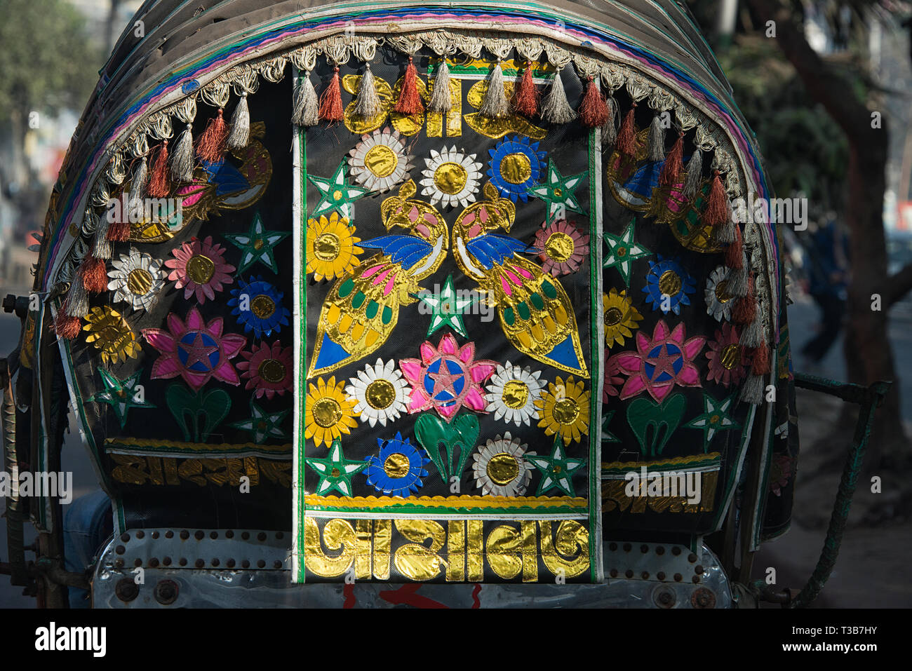 Bunt bemalten Rikscha auf der Straße, Chittagong, Division Chittagong, Bangladesch Stockfoto