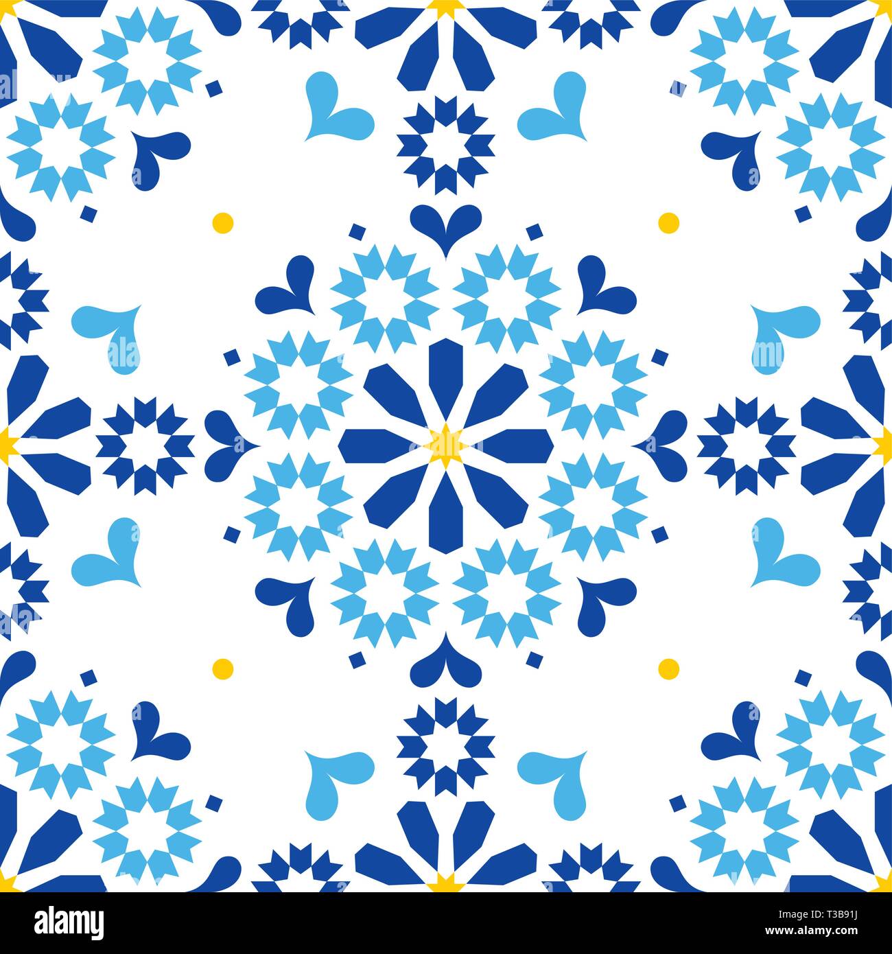 Marokkanische oder portugiesische Vektor nahtlose Fliese Muster, Azulejo geometrischen Design in marine blau. Traditionelle repetitive Hintergrund mit abstrakten Formen Stock Vektor