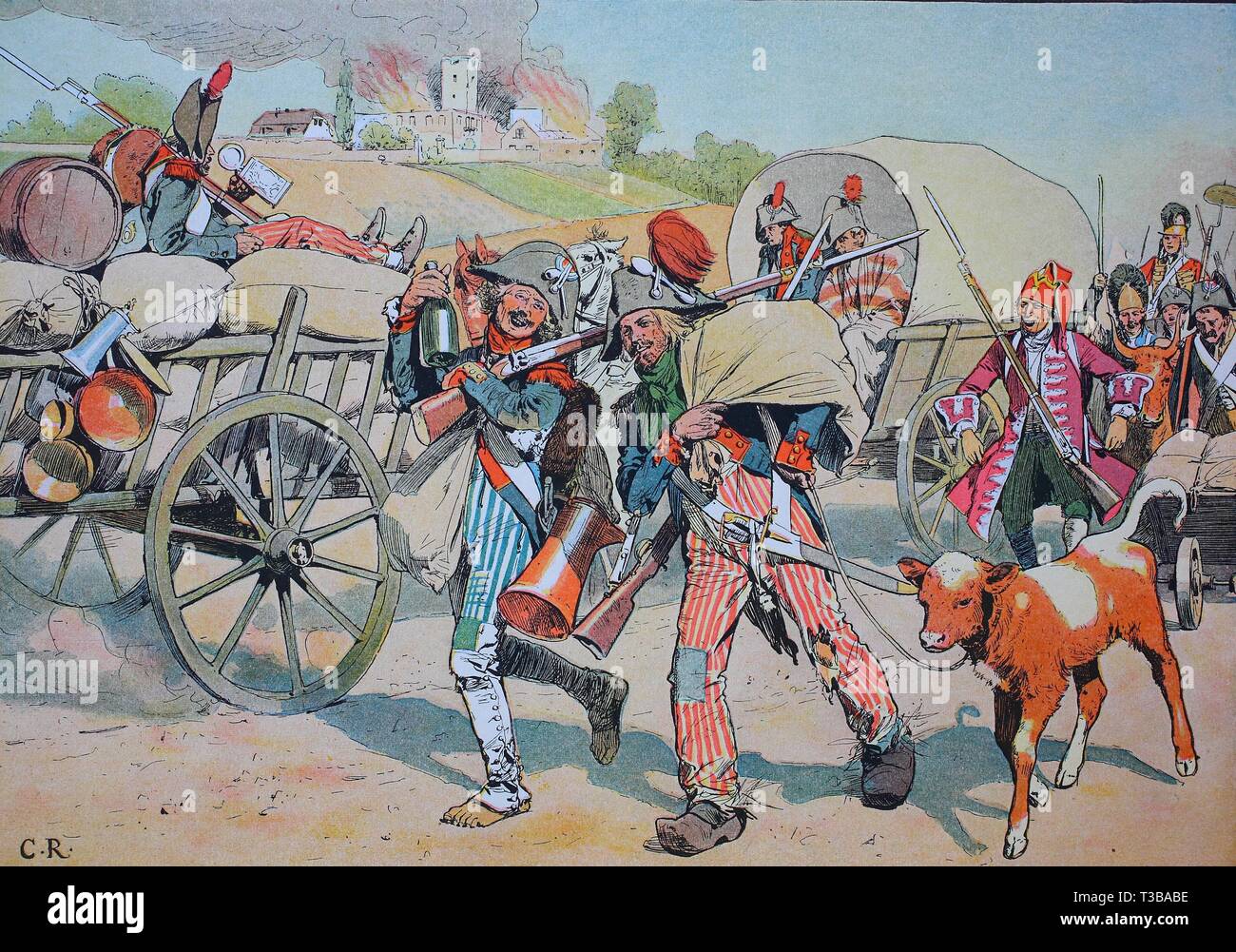 Französische Revolution Soldaten Rauben und Plündern in der Pfalz, historische Darstellung, 1793, Deutschland, Europa Stockfoto