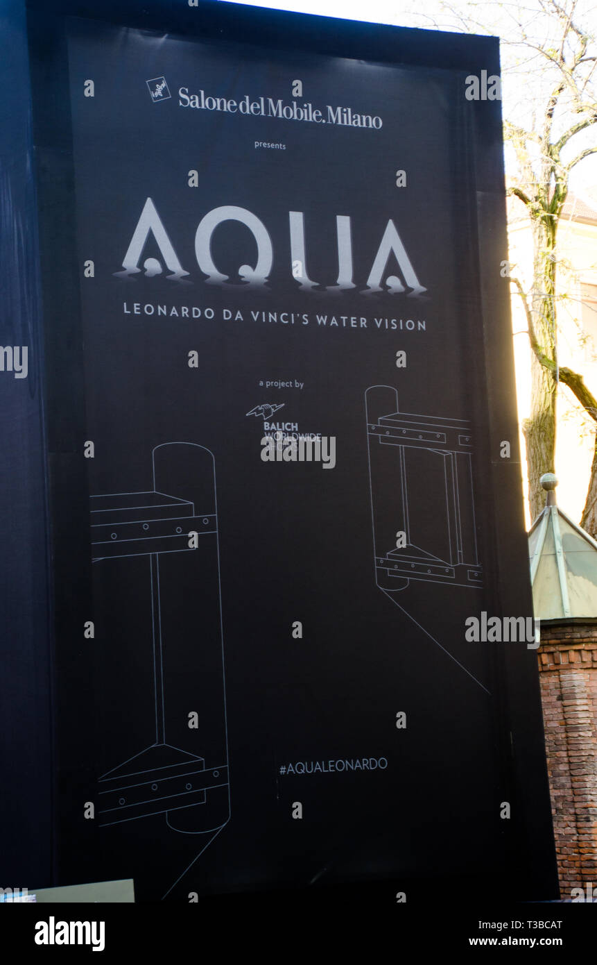 Aqua, Leonardo Da Vinci Wasser vision Projekt für Salone del Mobile, von Marco Balich. Mailand, 8. April, 2019 Stockfoto
