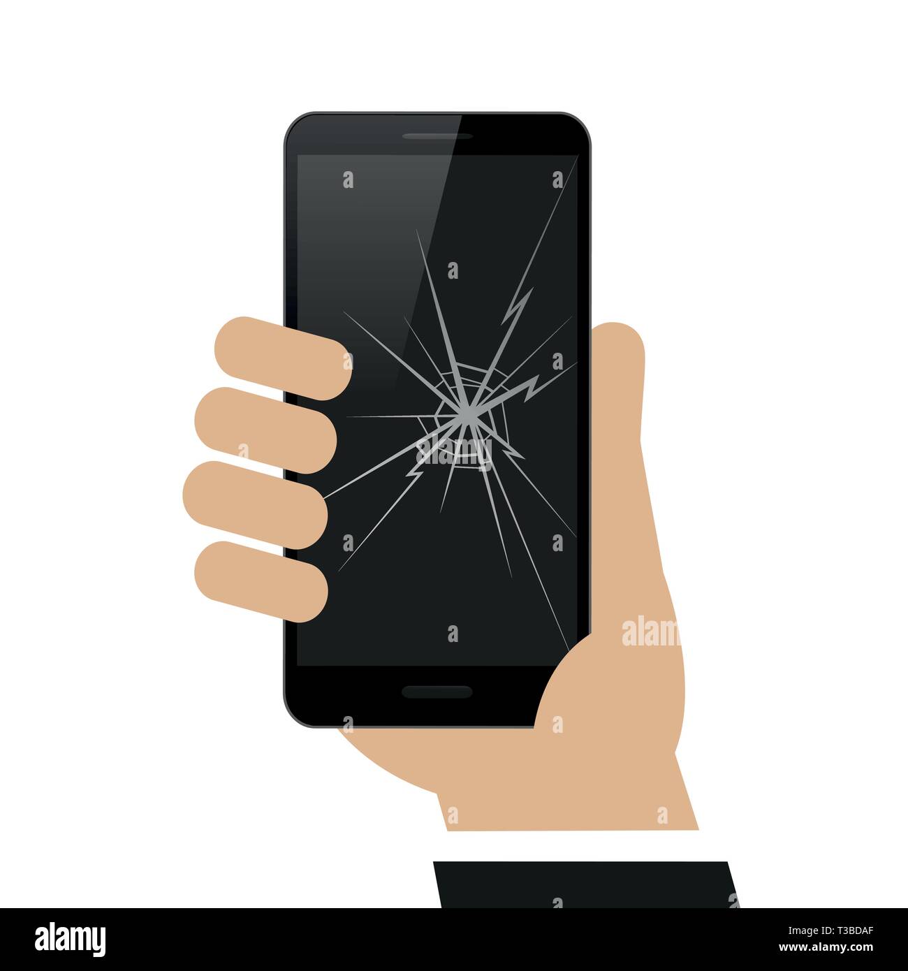 Hand Smartphone mit gebrochenen Anzeige auf weißem Hintergrund Vektor-illustration EPS 10 isoliert Stock Vektor