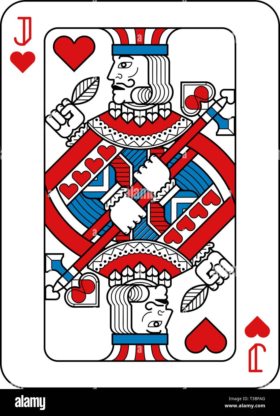 Playing Card Jack der Herzen Rot, Blau und Schwarz Stock Vektor