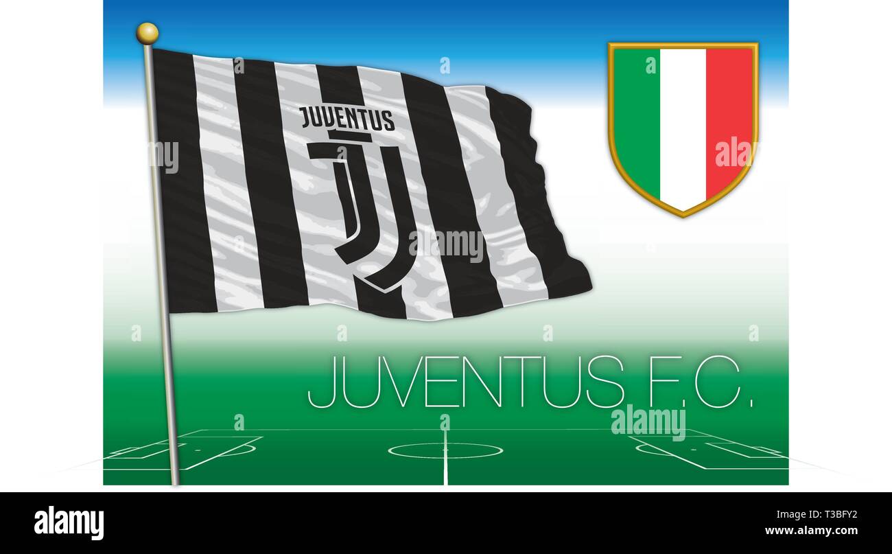 Juventus Football Club Flagge mit italienischen Schild, Vektor Stock Vektor