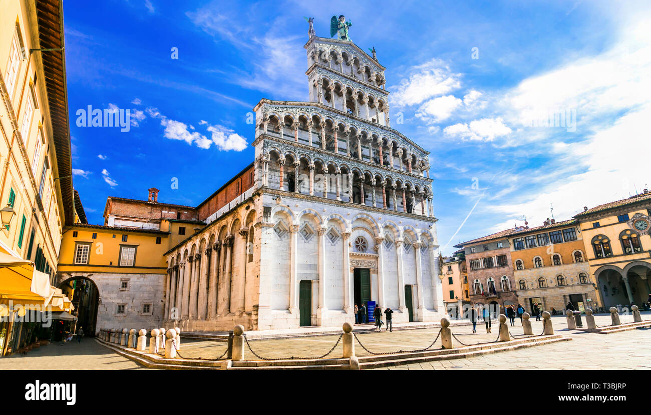 Alte Kathedrale San Michele in Foro, Lucca, Toskana, Italien. Stockfoto