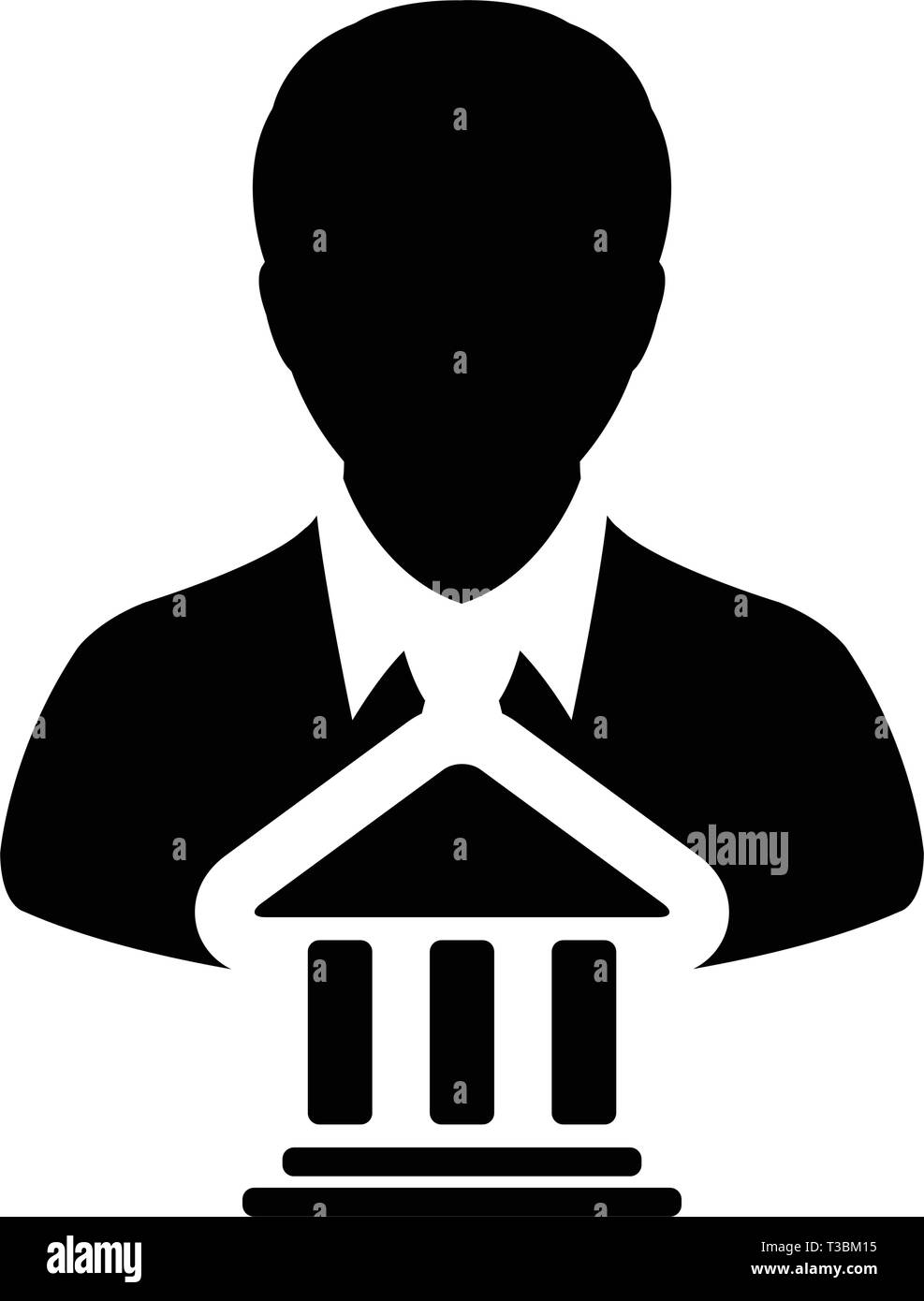 Einsparungen Symbol Vektor mit männliche Person Profil Avatar mit Gebäude Symbol für Banking und Finance in Glyph Piktogramm Abbildung Stock Vektor