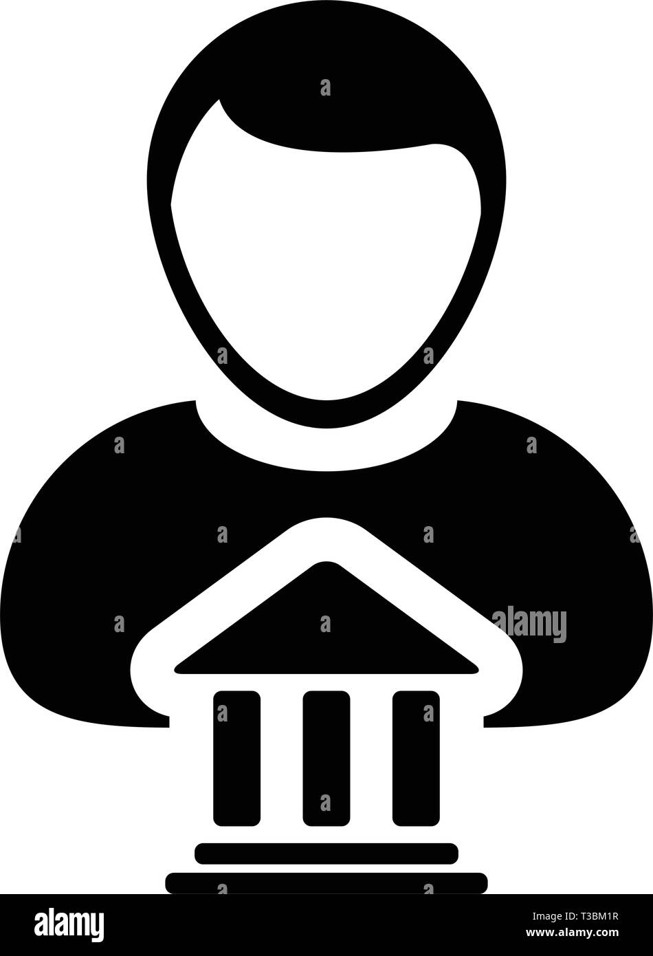 Finanzen Symbol Vektor mit männliche Person Profil Avatar mit Gebäude Symbol für Geld und Finanzen in der glyphe Piktogramm Abbildung Stock Vektor