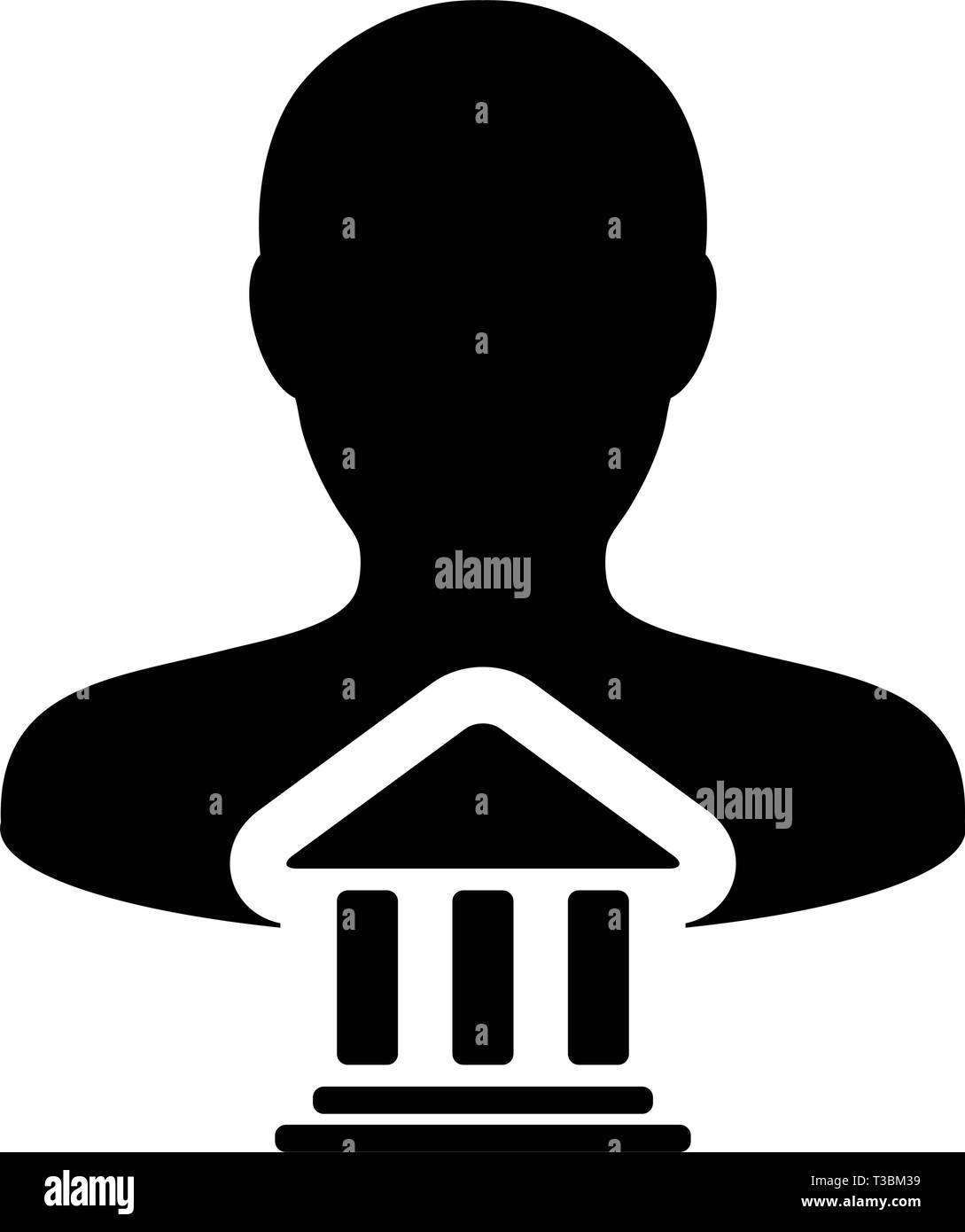 Zahlungen Symbol Vektor mit männliche Person Profil Avatar mit Gebäude Symbol für Banking und Finance in Glyph Piktogramm Abbildung Stock Vektor