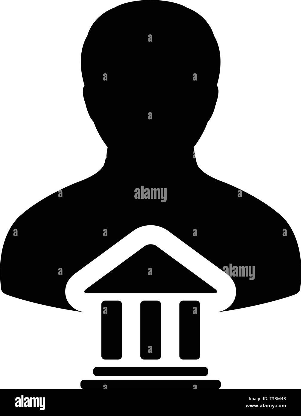 Bundesregierung Symbol Vektor mit männliche Person Profil Avatar mit Gebäude Symbol für Banking und Finance in Glyph Piktogramm Abbildung Stock Vektor