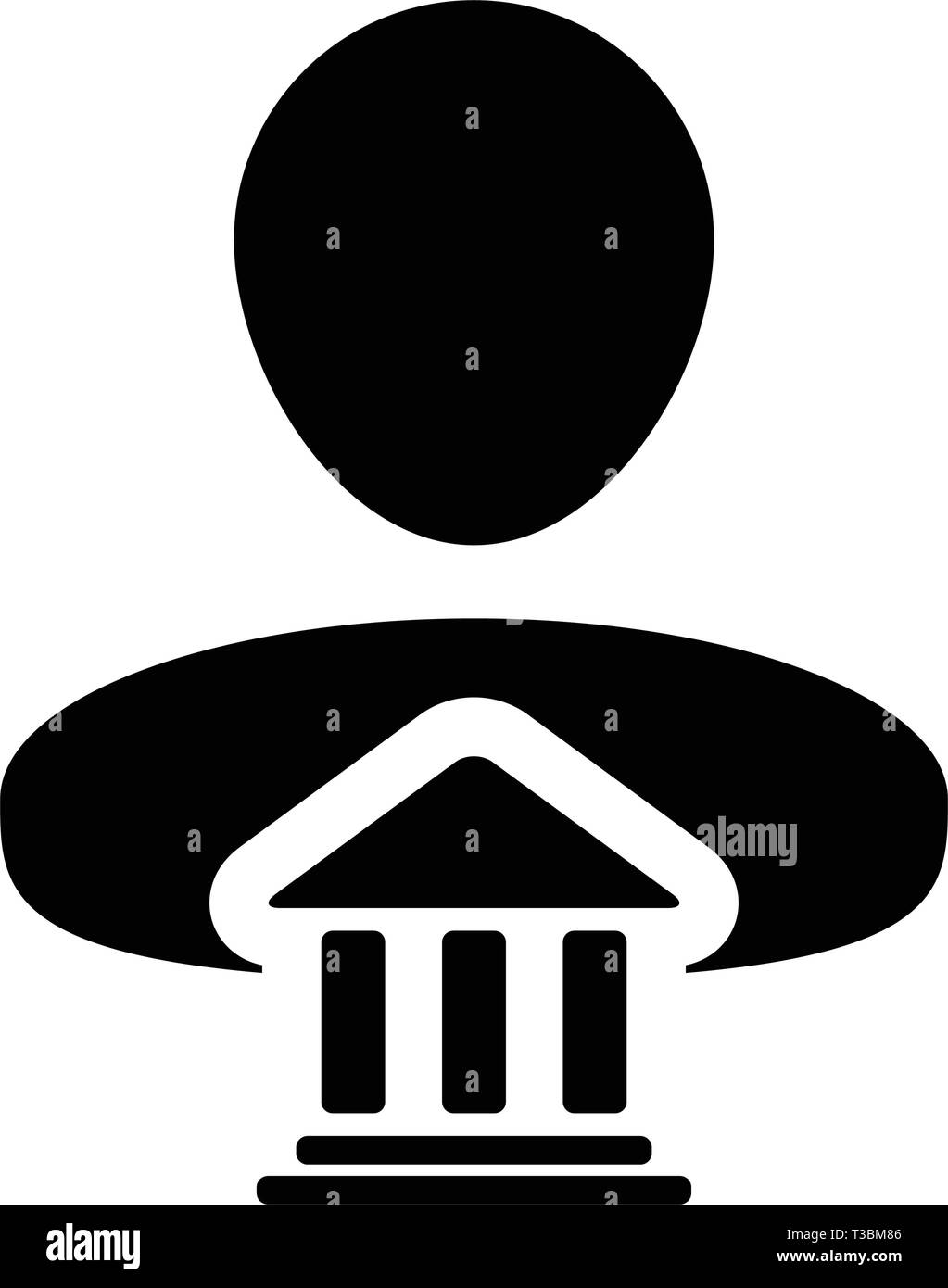 Kaution Symbol Vektor mit männliche Person Profil Avatar mit Gebäude Symbol für Banking und Finance in Glyph Piktogramm Abbildung Stock Vektor