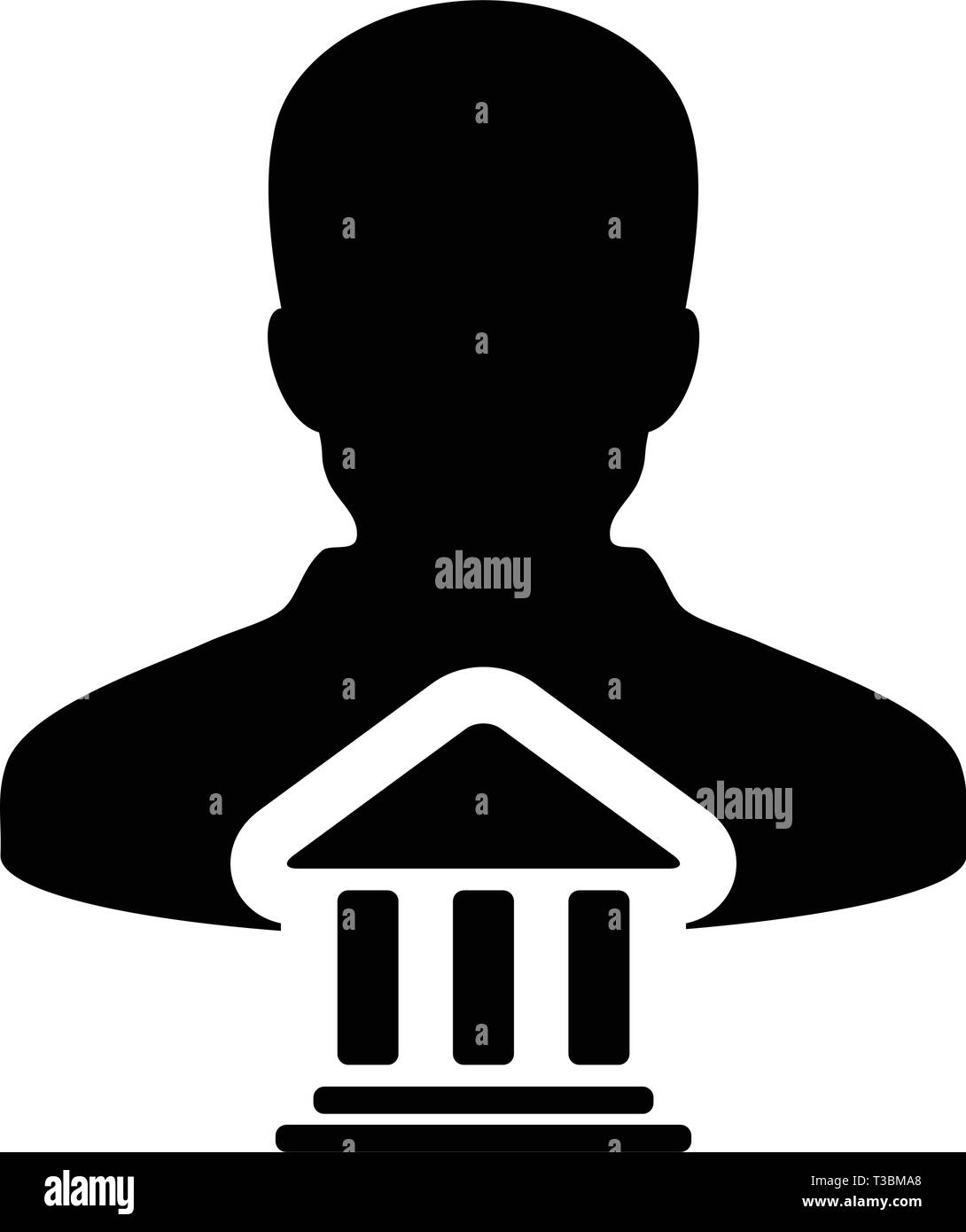 Darlehen Symbol Vektor mit männliche Person Profil Avatar mit Gebäude Symbol für Banking und Finance in Glyph Piktogramm Abbildung Stock Vektor