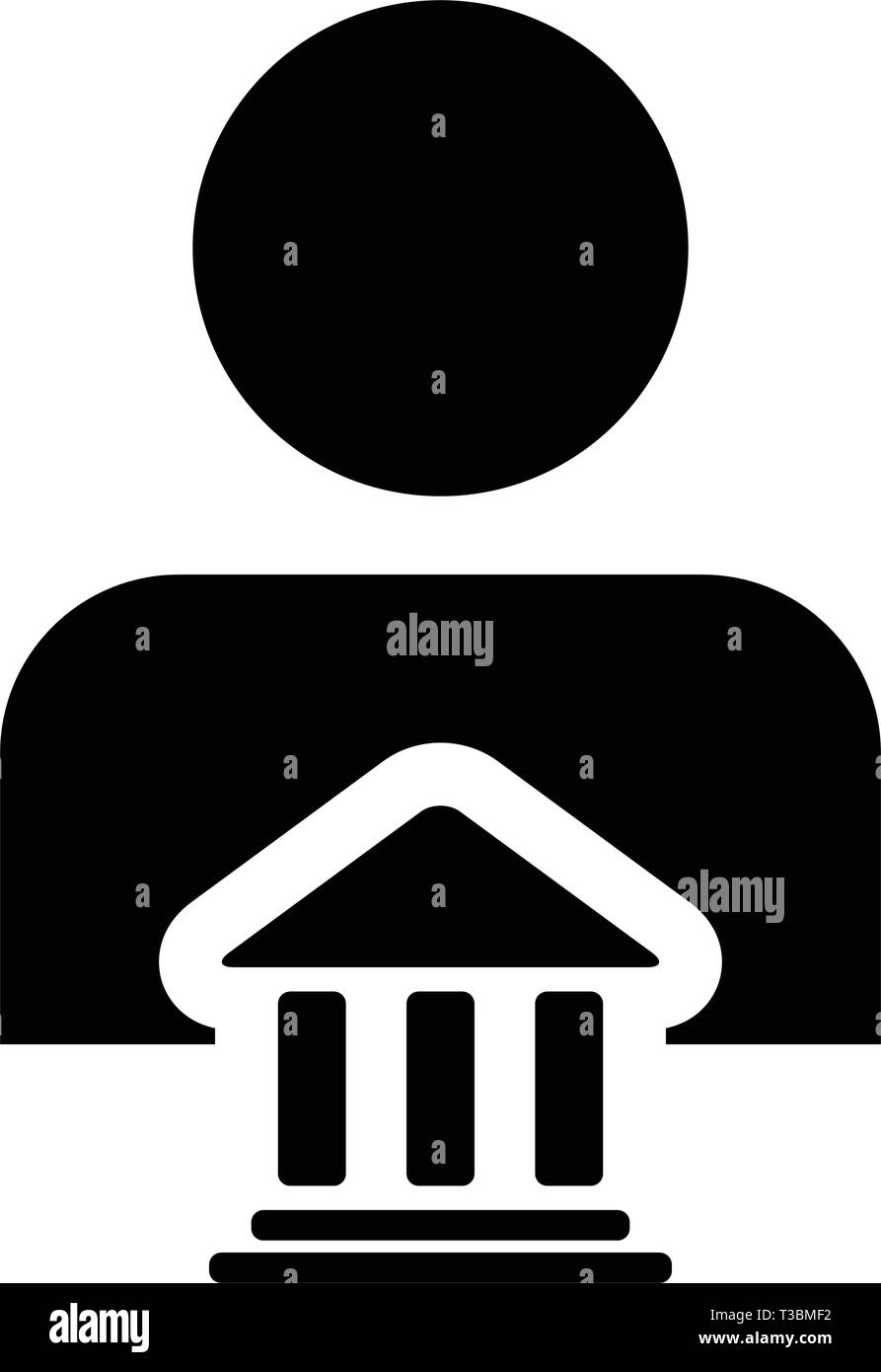 Advisor Symbol Vektor mit männliche Person Profil Avatar mit Gebäude Symbol für Banking und Finance in Glyph Piktogramm Abbildung Stock Vektor