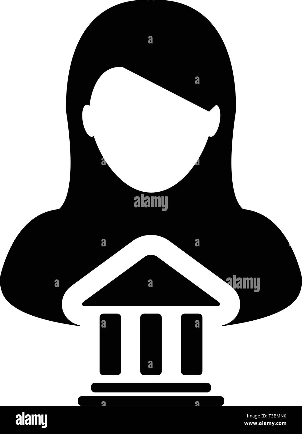 Einsparungen Symbol Vektor mit weiblichen Person Profil Avatar mit Gebäude Symbol für Banking und Finance in Glyph Piktogramm Abbildung Stock Vektor