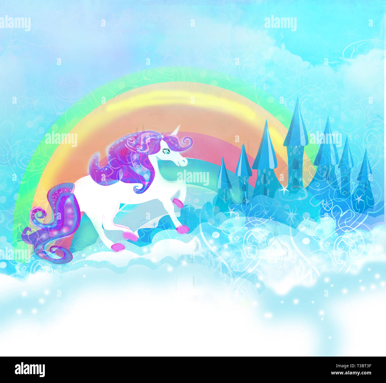 Karte mit einem niedlichen Einhorn Stockfoto