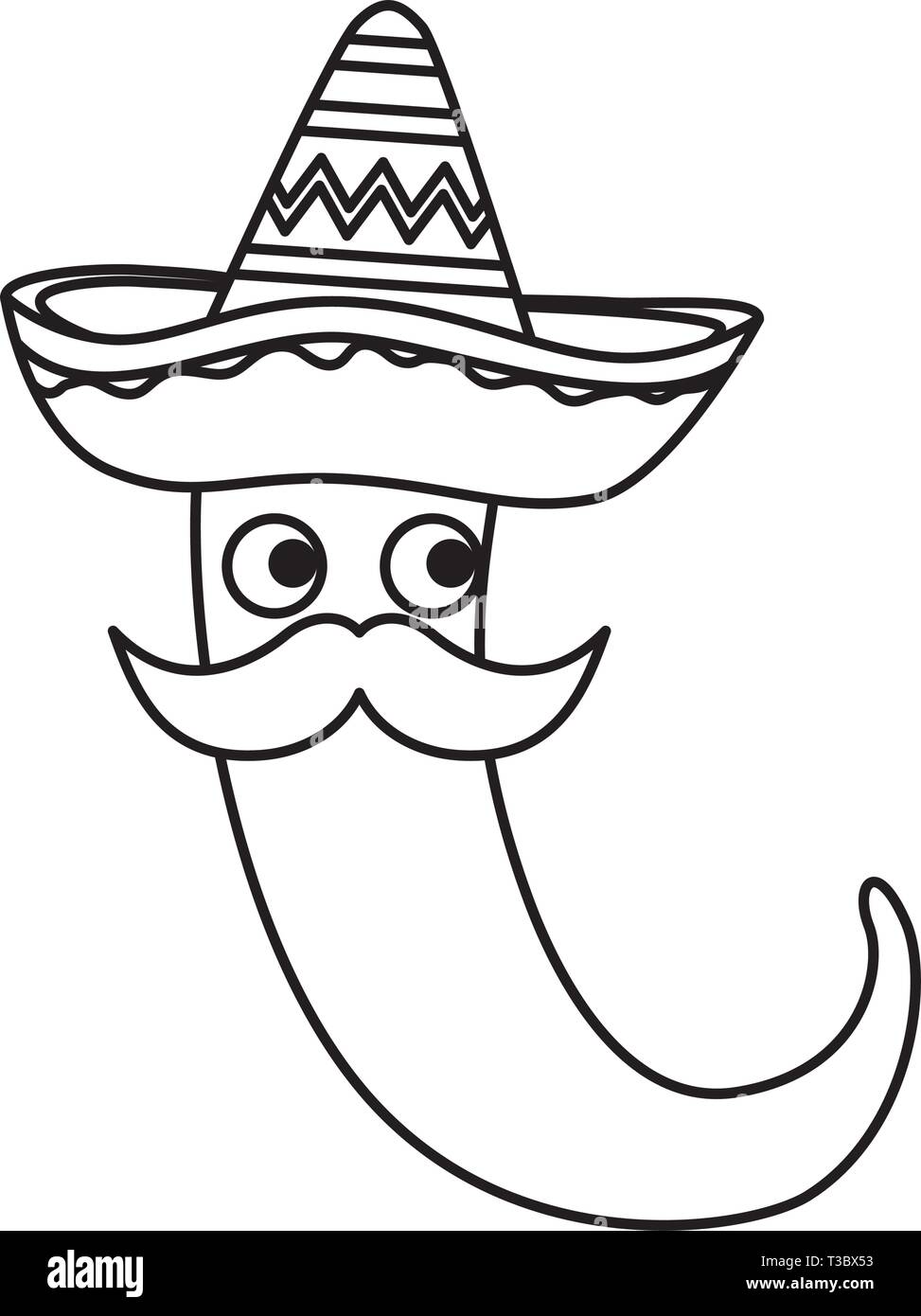 Chili mit mexikanischer Hut und Schnurrbart Charakter Stock Vektor