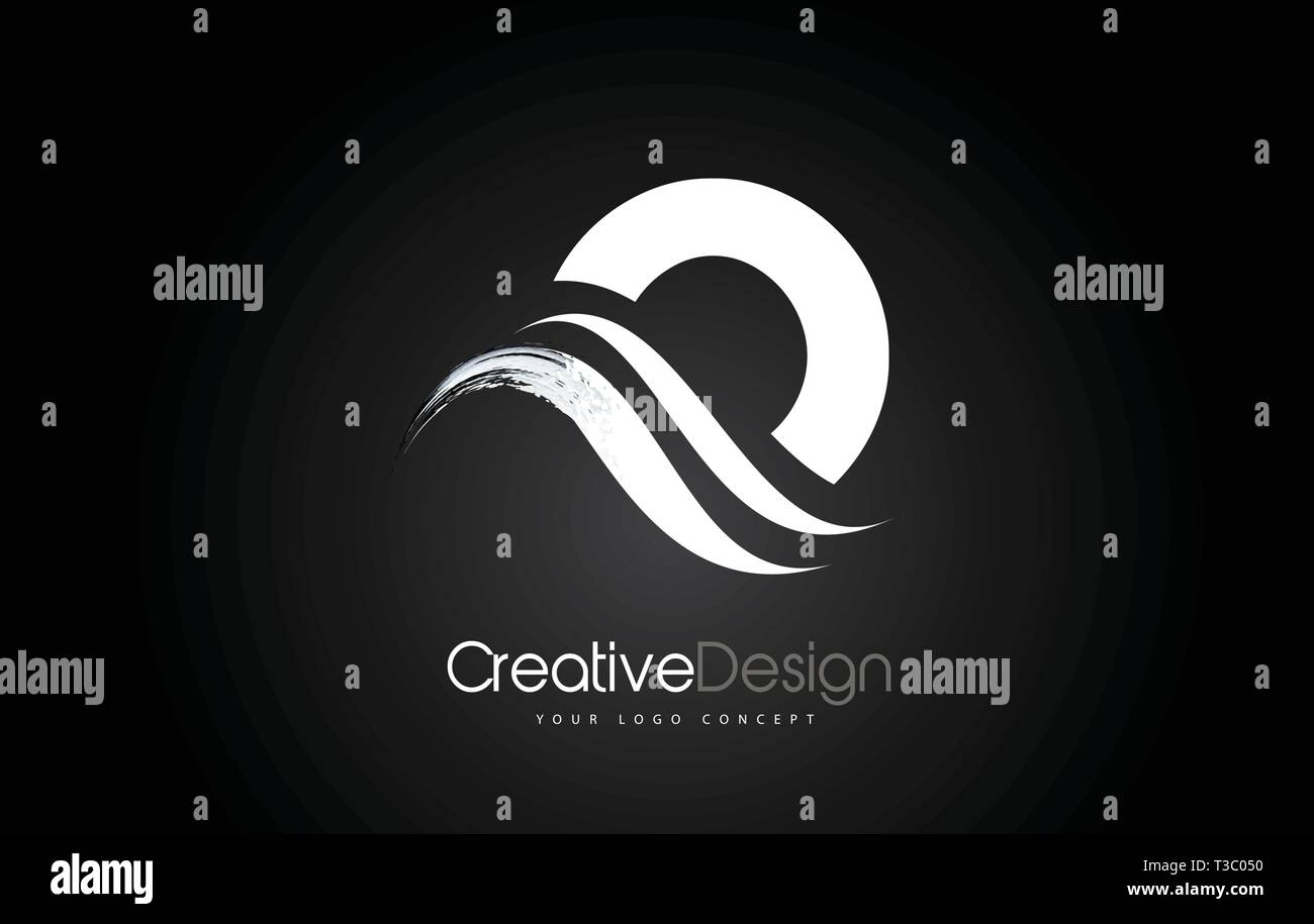 O Schreiben Design Pinsel Farbe streichen. Schreiben Logo auf schwarzem Hintergrund Stock Vektor