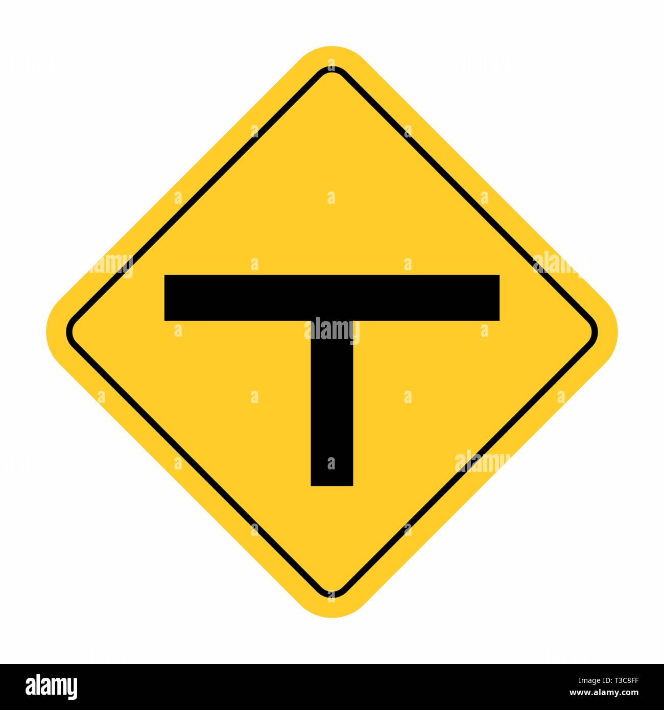 Abbildung: T-Kreuzung Verkehr Straße Zeichen auf weißem Hintergrund Stock Vektor