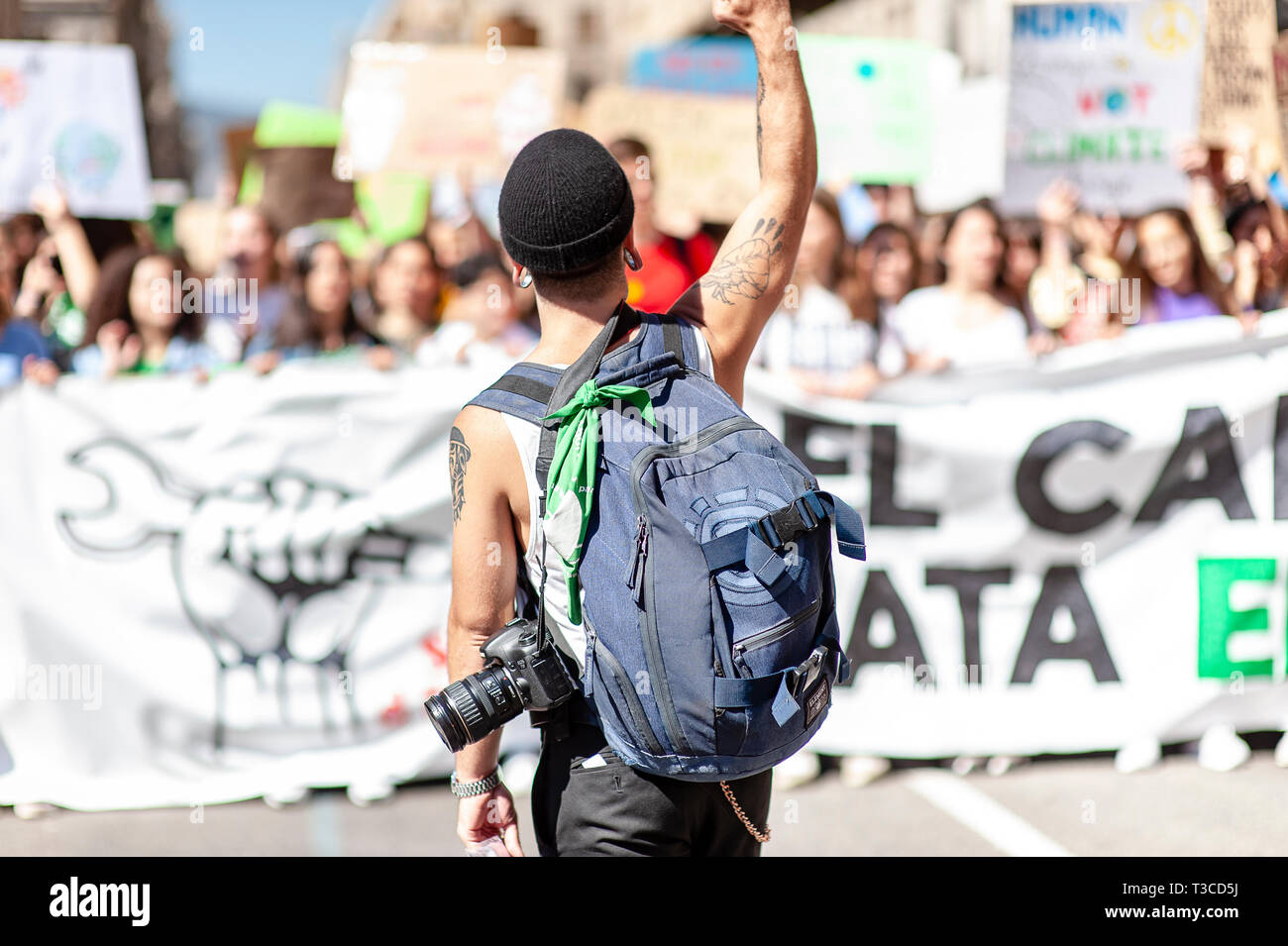 Der globale Klimawandel Streik der katalanische und internationale Studenten organisiert. Barcelona März 2019 Stockfoto