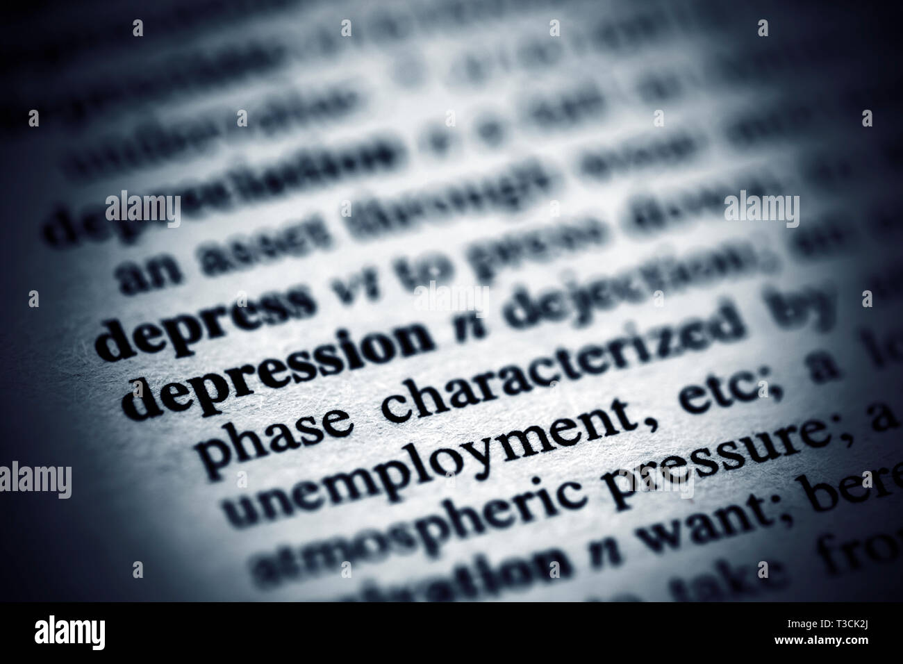 Depression definition im Wörterbuch Stockfoto