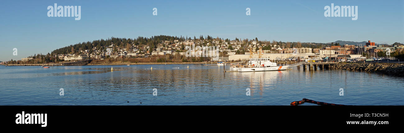 Panorama der Fairhaven Historic District auf Bellingham Bay, Bellingham, Washington State, USA Stockfoto