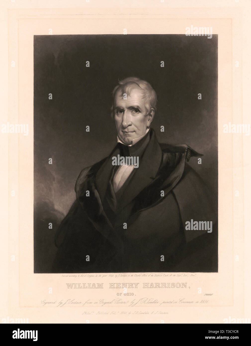 William Henry Harrison von Ohio, gestochen von J. Sartain von ursprünglich 1836 Bild von J.R. Lambdin, 1840 Stockfoto