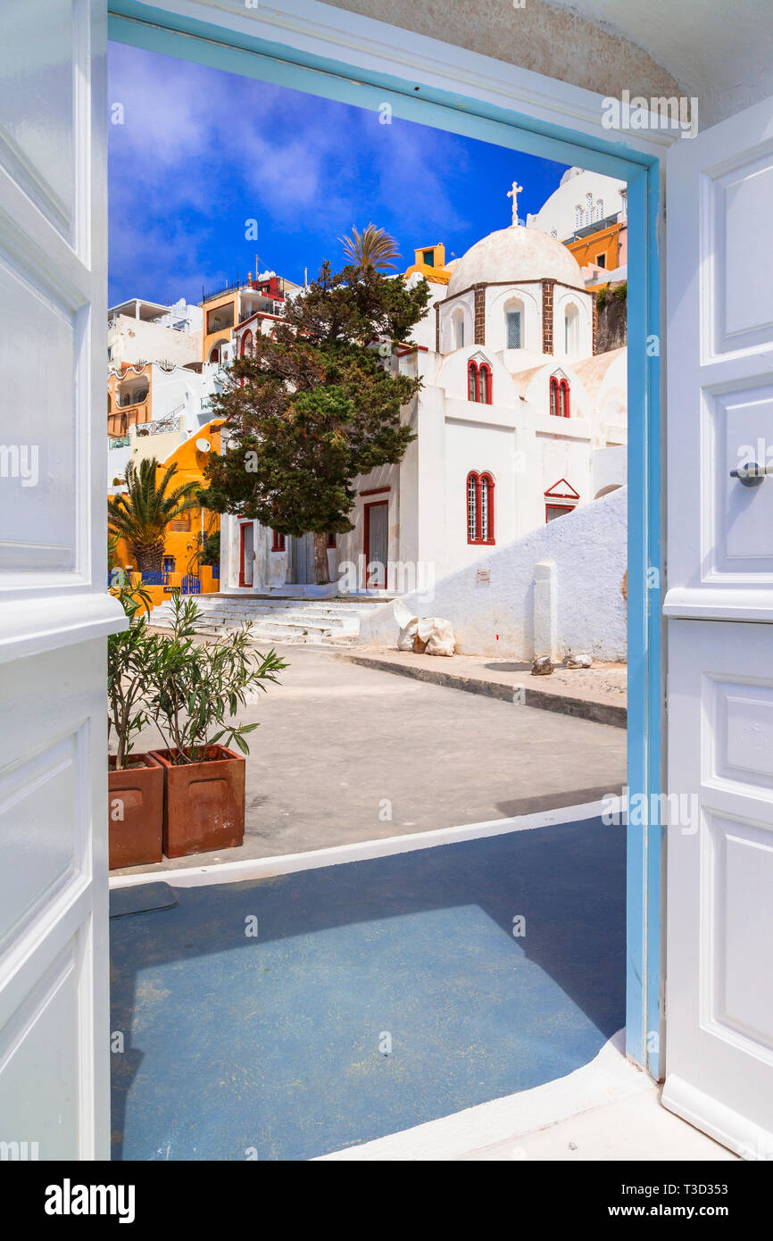Alte Straßen der Insel Santorini, Kykladen, Griechenland Stockfoto