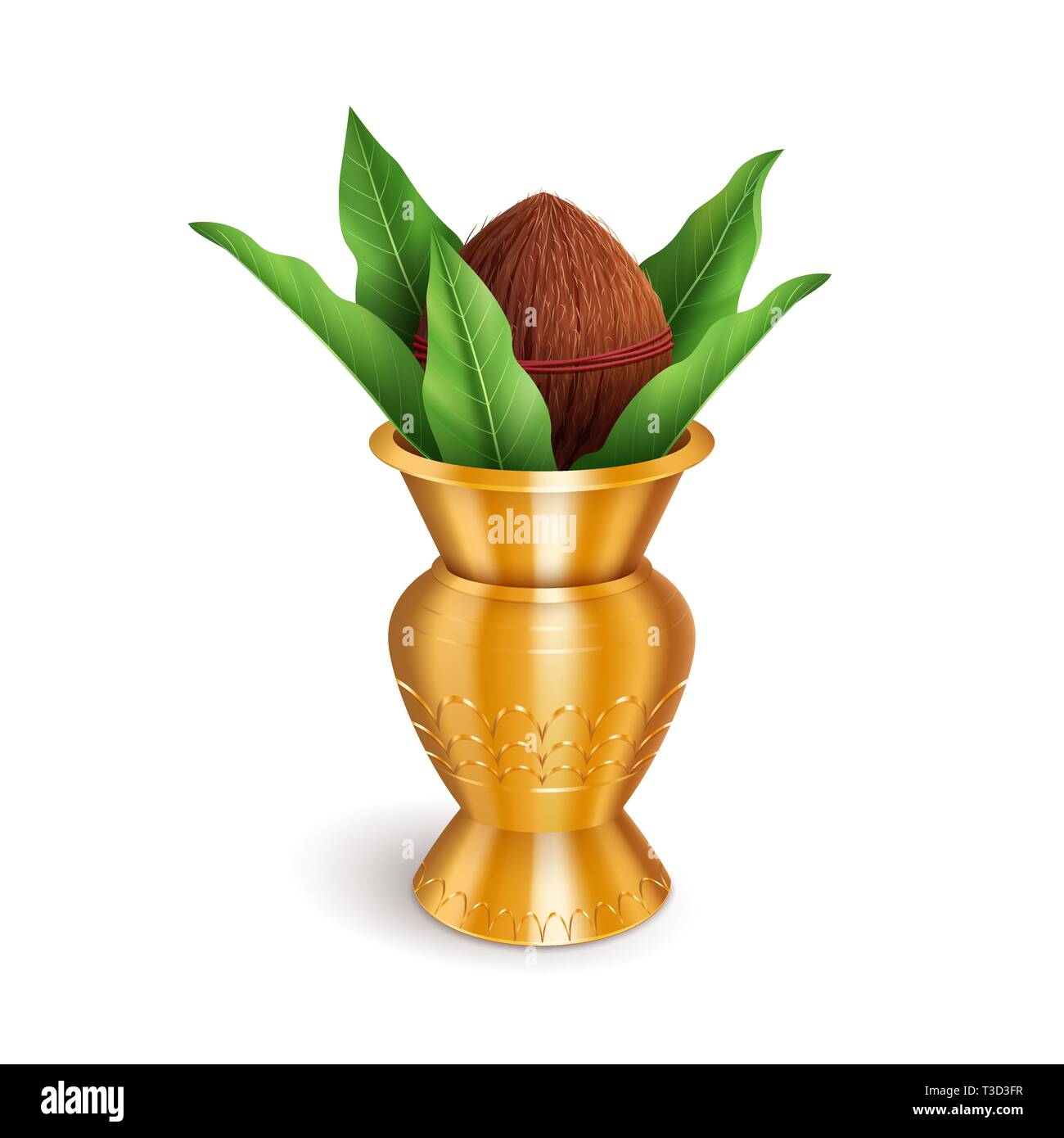 Hochzeit Kalash isoliert auf Weiss. Hindu und Jain Symbol des Reichtums, der Weisheit und der Unsterblichkeit. Vector Illustration Stock Vektor