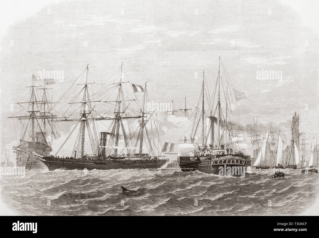 Die internationale Naval Festival in Portsmouth, England, 1865. Die Treffen der Französischen Kaiserlichen yacht Reine Hortense und der Raddampfer Royal Yacht Osborne. Von der Illustrated London News, veröffentlicht 1865. Stockfoto