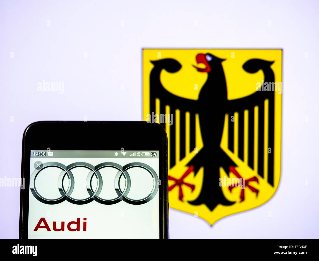 In diesem Foto Illustration ein Audi AG Logo gesehen auf einem Smartphone angezeigt Stockfoto