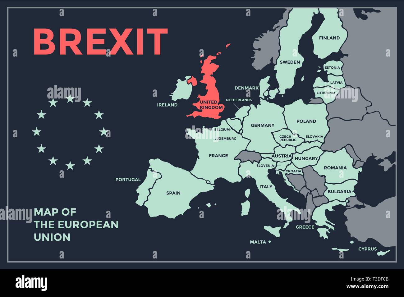 Poster-Karte der Europäischen Union mit Ländernamen Stock Vektor