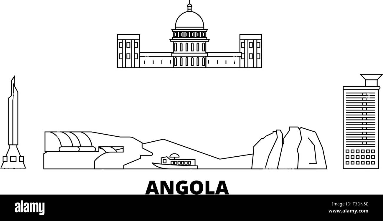 Angola line Reisen Skyline. Angola Gliederung Stadt Vektor-illustration, Symbol, Reisen, Sehenswürdigkeiten, Wahrzeichen. Stock Vektor