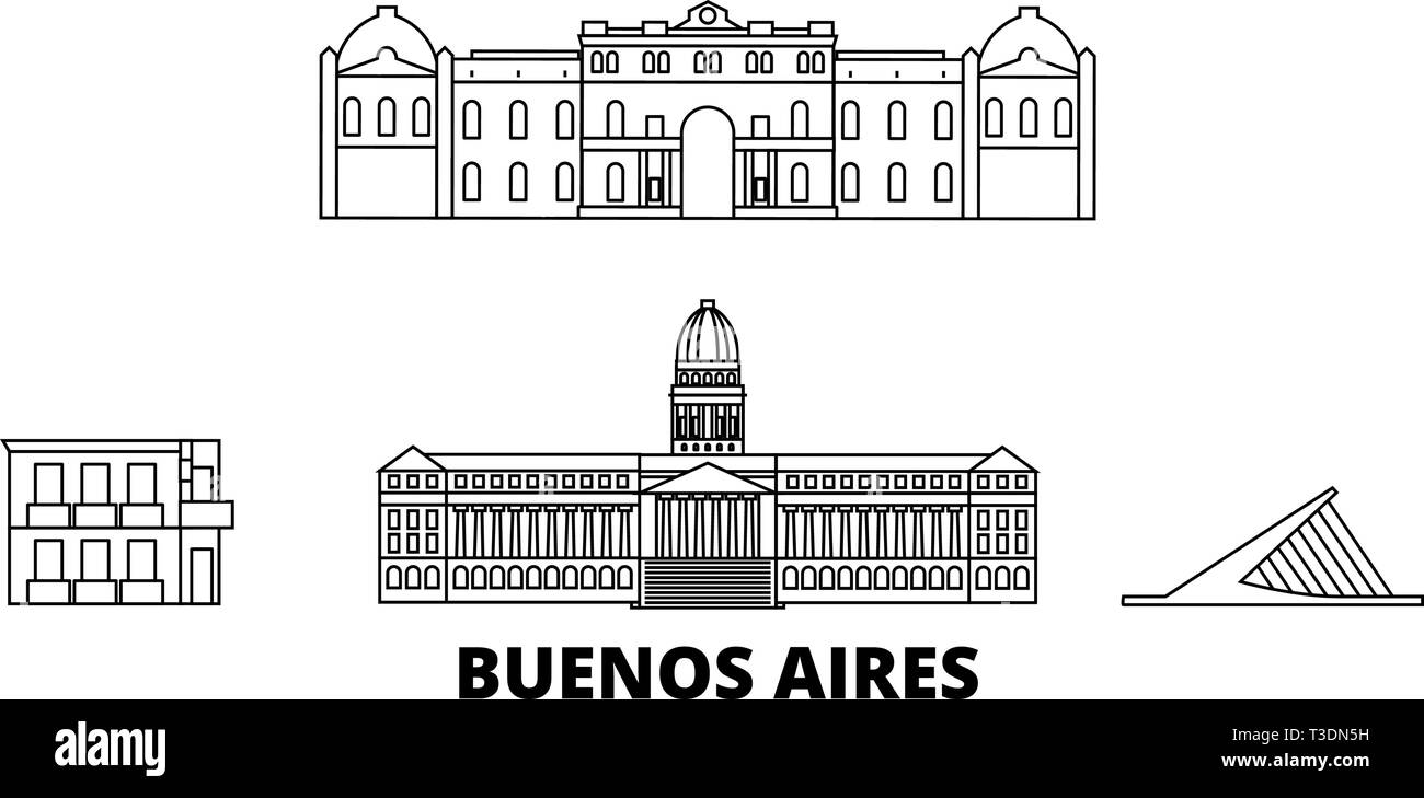 Argentinien, Buenos Aires line Reisen Skyline. Argentinien, Buenos Aires Überblick Stadt Vektor-illustration, Symbol, Reisen, Sehenswürdigkeiten, Wahrzeichen. Stock Vektor