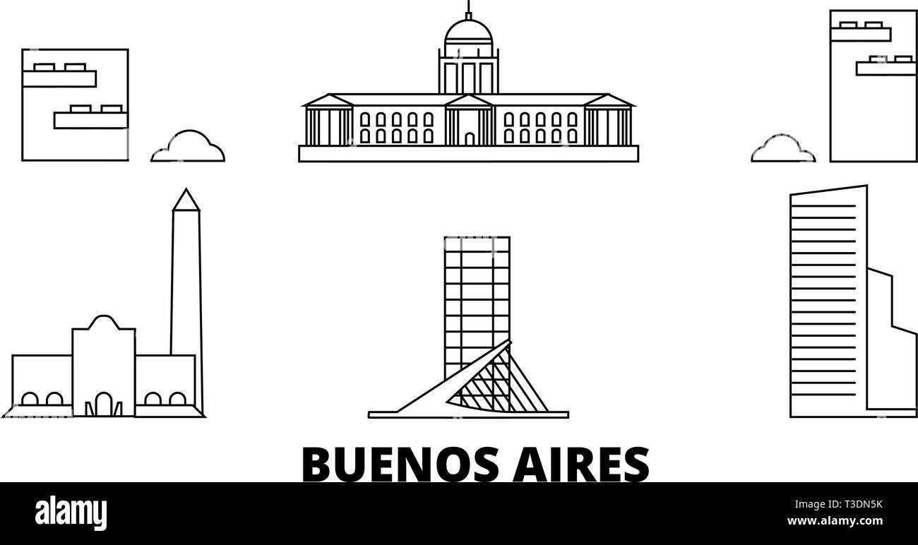 Argentinien, Buenos Aires City Line reisen Skyline. Argentinien, Buenos Aires Stadt Gliederung Stadt Vektor-illustration, Symbol, Reisen, Sehenswürdigkeiten, Wahrzeichen. Stock Vektor