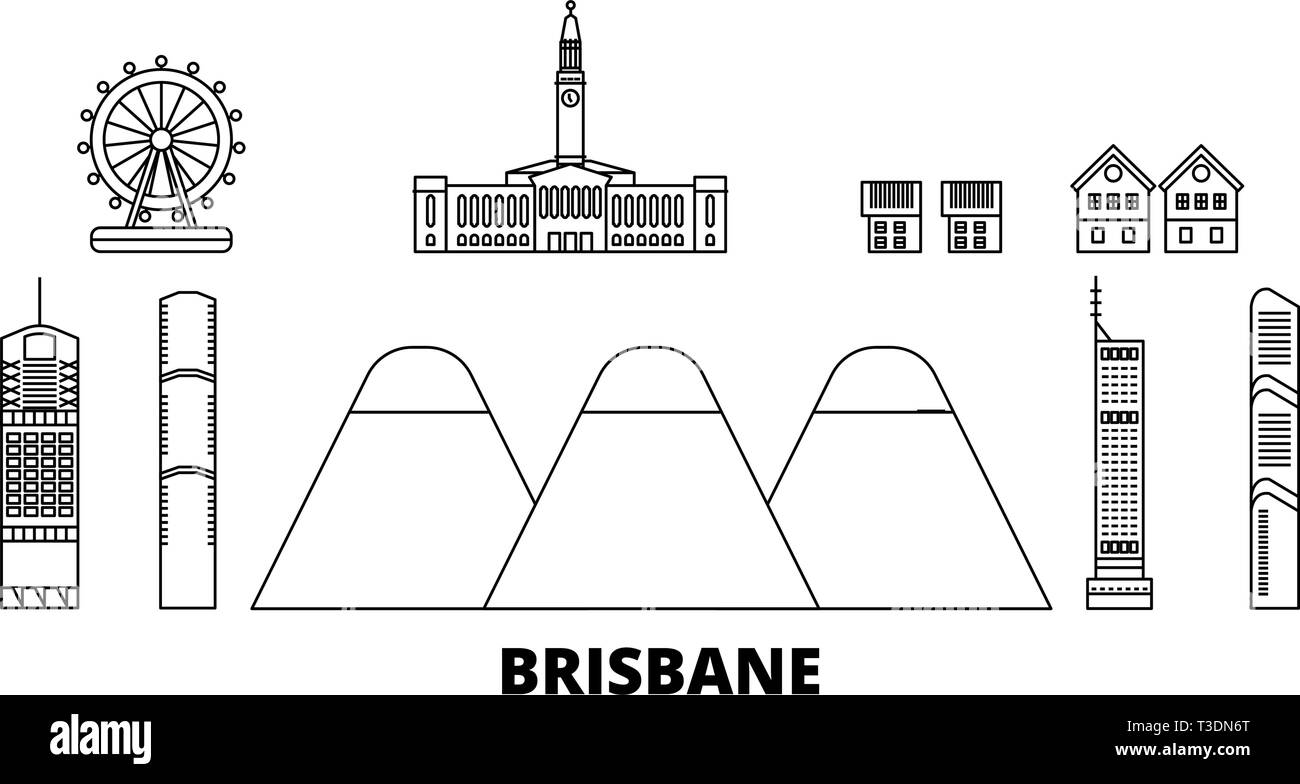 Australien, Brisbane line Reisen Skyline. Australien, Brisbane Überblick Stadt Vektor-illustration, Symbol, Reisen, Sehenswürdigkeiten, Wahrzeichen. Stock Vektor