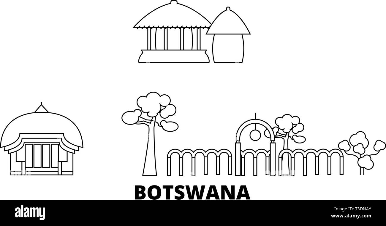 Botswana line Reisen Skyline. Botswana übersicht Stadt Vektor-illustration, Symbol, Reisen, Sehenswürdigkeiten, Wahrzeichen. Stock Vektor