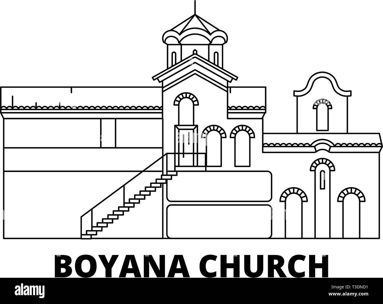 Bulgarien, Sofia, Boyana Kirche line Reisen Skyline. Bulgarien, Sofia, Boyana Kirche Umrisse Stadt Vektor-illustration, Symbol, reisen Sehenswürdigkeiten Stock Vektor