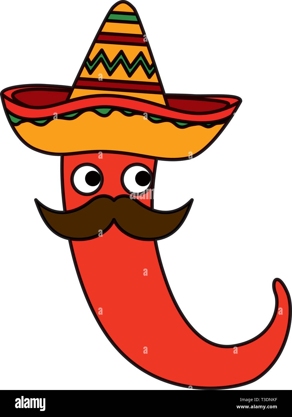 Chili mit mexikanischer Hut und Schnurrbart Charakter Stock Vektor