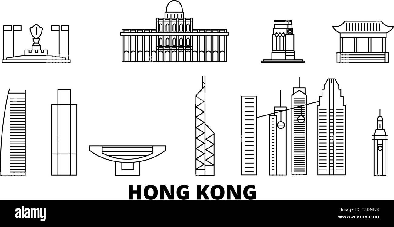 China, Hong Kong City Line reisen Skyline. China, Hong Kong City Übersicht Stadt Vektor-illustration, Symbol, Reisen, Sehenswürdigkeiten, Wahrzeichen. Stock Vektor