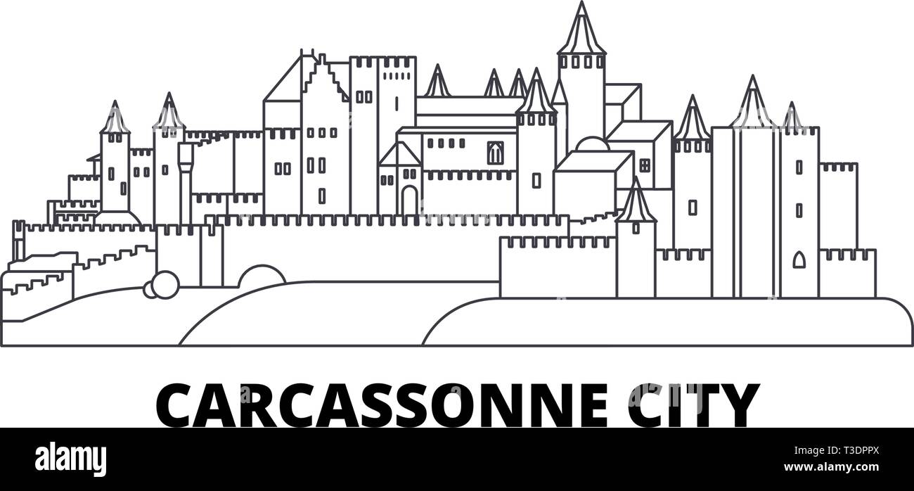 Frankreich, Carcassonne City Line reisen Skyline. Frankreich, Carcassonne übersicht Stadt Vektor-illustration, Symbol, Reisen, Sehenswürdigkeiten, Wahrzeichen. Stock Vektor