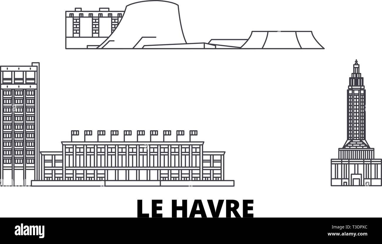 Frankreich, Le Havre line Reisen Skyline. Frankreich, Le Havre Umrisse Stadt Vektor-illustration, Symbol, Reisen, Sehenswürdigkeiten, Wahrzeichen. Stock Vektor