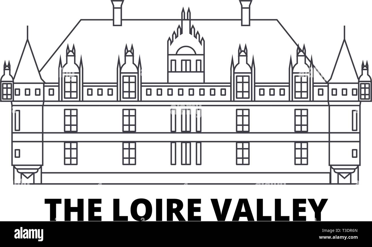 Frankreich, das Tal der Loire Referenzmarkenlinie reisen Skyline. Frankreich, das Tal der Loire Wahrzeichen Umrisse Stadt Vektor-illustration, Symbol, reisen Sehenswürdigkeiten Stock Vektor